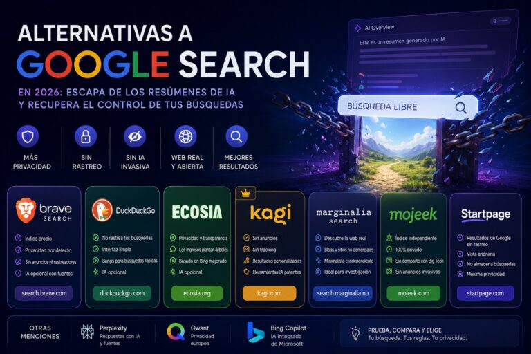 Alternativas a Google Search en 2026: Escapa de los resúmenes de IA y recupera el control de tus búsquedas